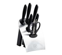 Rockingham Forge 7 Piece 8007 Essentials Range Knife Block Set, Stainless Steel, Black