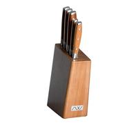 Rockingham Forge Ashwood 6 Piece Knife Block Set, Stainless Steel Blade, Natural Wood Handle