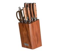 Rockingham Forge Ashwood 8 Piece Wooden Kitchen Knife Block Set with Sharpener & Scissors - Professional Ultra Sharp German Stainless Steel Blades - Durable Full Tang Natural Wood Handle