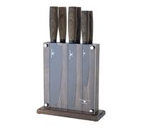 Rockingham Forge Forester Series 7-Piece Knife Block Set with Rounded “Safe-D” Blade Tips, Black Blade & Wooden Finish on Handles, RF-618/7D