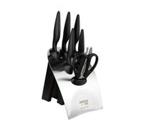 Rockingham Forge Greenworks 7 Piece Knife Block Set with Scissors, Black Recycled Plastic, German Stainless Steel, Dishwasher Safe Kitchen Knives