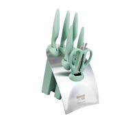 Rockingham Forge Greenworks 7 Piece Knife Block Set with Scissors, Green Recycled Plastic, German Stainless Steel, Dishwasher Safe Kitchen Knives