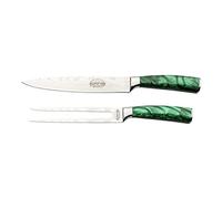 Rockingham Forge Sunrise Collection Carving Knife and Fork Set, Premium Stainless Steel with Resin Handles, Green
