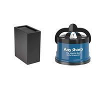 Rockingham Forge Upright Matt Black Universal Knife Block, 20 Slots for Knives up to 20cm Blade Length, 27cm & AnySharp Knife Sharpener with PowerGrip, Blue, One Size