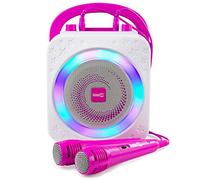 RockJam 10-Watt Rechargeable Bluetooth Karaoke Machine with Two Microphones, Voice Changing Effects & LED Lights - Pink