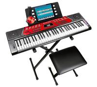 RockJam 61-Key Keyboard Piano Kit, Stand, Bench, Headphones, Simply Piano App & Keynote Stickers, Black