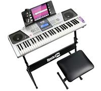 RockJam 61 Key Keyboard Piano Kit with Stand, Bench, Headphones & Lessons | Beginner electric keyboard piano set with 50 tones, 100 rhythms, note stickers and lessons for kids and adults