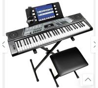 RockJam 61 Keys Piano Keyboard with Pitch Bend, Stand, Bench, Headset, Notes & Lessons Stickers
