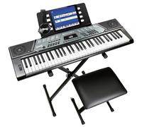 RockJam 61 Keys Piano Keyboard with Pitch Bend, Stand, Bench, Headset, Notes & Lessons Stickers