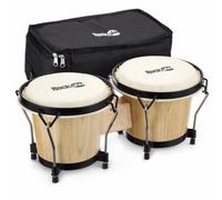 RockJam 7 & 8 Inch Bongo Drum Set with Bag & Tuning Key | Wooden bongo drum set with padded carry bag & tuning key for percussion practice & lessons