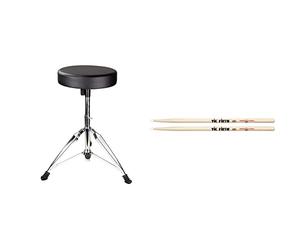 Rockjam DP-001 Adjustable Drum Stool Drum Throne with Padded Seat, Black, 35 x 30 x 10 cm & Vic FIrth - American Classic® Drumsticks 5AN - American Hickory - Nylon Tip