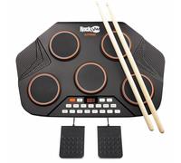 Rockjam Tabletop 5 Pad Electronic Midi Drum Kit Rechargeable, Velocity Sensitive Pads, Built-in Speakers, Usb Midi, 12 Drum Kits, 10 Demo Songs, Foot Pedals & Drumsticks Included, Black