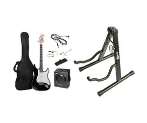 RockJam Full Size Electric Guitar Kit with 10-Watt Amp - Black & RJGS01 Universal Guitar Stand
