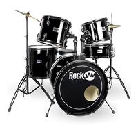 Rockjam Full Sized Drum Kit With Five Drums, Two Cymbals, Drum Throne And Drumsticks - Black, RJFSDK01-BK
