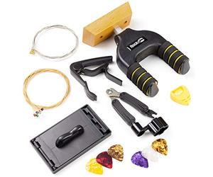 RockJam Guitar Accessory Kit with Hanger, Capo, String Winder, Fret Cleaner, Spare Strings & Lessons
