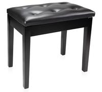 RockJam Padded Wooden Piano Bench Stool with Storage, Wood, Black