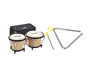 RockJam RJ-100300 7" and 8" Bongo Set with Padded Bag and Tuning Wrench Natural & TIGER TRI7-2-MT 6" Triangle Instrument with Beater