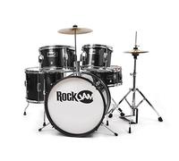 Rockjam RJ105-BK Complete Junior Drum Set with Cymbals, Drumsticks, Adjustable Throne and Accessories - Black, 5-Piece