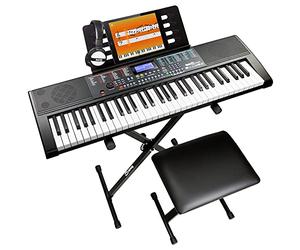 RockJam RJ660-SK 61 Key Beginner Digital Keyboard Piano Kit with Stand, Bench, Headphones, Note Stickers, 600 Voices & Lessons