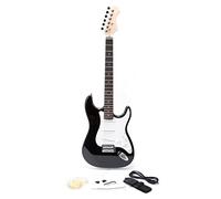 RockJam RJEG01 Full Size Black Electric Guitar Bundle Pack with Lead Strings Strap and Plectrums Black