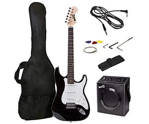 RockJam RJEG01-SK-BK Full Size Electric Guitar Superkit with Guitar Amplifier Guitar Strings Guitar Tuner Guitar Strap Guitar Case and Cable Black