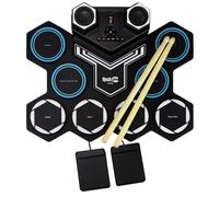 Rockjam Roll Up Drum Kit With Bluetooth RJRD900 | Portable Electronic Drum Pad Set With Pedals, Sticks And Usb Midi, Blue