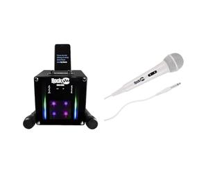 RockJam RJSC01-BK Singcube 5-Watt Rechargeable Bluetooth Karaoke Machine Black & Karaoke Microphone Wired Unidirectional Dynamic Microphone with Three Metre Cord - White
