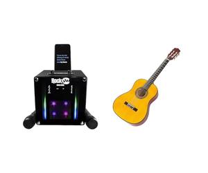 RockJam RJSC01-BK Singcube 5-Watt Rechargeable Bluetooth Karaoke Machine with Two Microphones & LED Lights, Black & Music Alley MA34-N Classical Junior Acoustic Guitar For Kids, 34 Inch