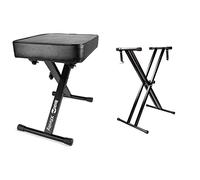Rockjam RJX29 Double Braced Adjustable Keyboard Stand with Locking Straps, Black RJKBB100 Premium Adjustable Padded Keyboard Bench or Digital Piano Stool with lessons.