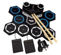 Rockjam Roll Up Drum Kit With Bluetooth RJRD900 | Portable Electronic Drum Pad Set With Pedals, Sticks And Usb Midi, Blue