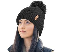 RockJock Ladies STORMACTIVE 100% Waterproof Warm Cable Knit Winter hat with Pompom and Thermal Cosy Liner-Black