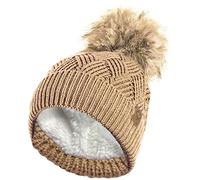 RockJock Ladies Warm Chunky Diamond Cable Knit Hat with Thermal Teddy Fleece Lining and Detachable Faux Fur Pompom