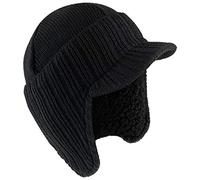 ROCKJOCK Mens Knitted Peaked Winter Hat Cap Beanie with Fleece Lining Black