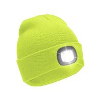 RockJock Mens Ladies Kids Long Lasting Warm LED Light Beanie hat 3 Brightness Options for Camping, Walking, Running, Cycling - Fluo