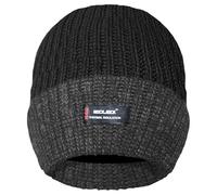 RockJock Mens Thinsulate Lined Insulated Winter Thermal Ski Beanie Hat Mens Ribbed Chunky Warm-BLK/Grey