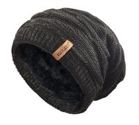 RockJock Mens Winter Knitted Slouch Beanie with R80 Thermal Insulation and Cosy Fleece Lining-Black/Grey