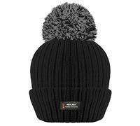 RockJock R40 Ladies Womens Winter POM POM Ribbed Beanie HAT with Advanced Thermal Insulation Black