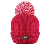 RockJock R40 Ladies Womens Winter POM POM Ribbed Beanie HAT with Advanced Thermal Insulation Red