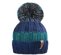 RockJock R80 Boys Ribbed Striped Thermal Insulating Bobble Hat - Navy/Teal