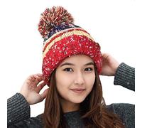 RockJock R80 Thermal Insulating Ribbed Beanie Bobble Hat with Cosy Fleece Lining - RED/Cream