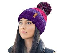 RockJock R80 Thermal Insulating Striped Beanie Bobble Hat with Cosy Fleece Lining-Purple/Pink