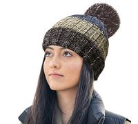 RockJock R80 Unisex Mens Ladies Thermal Insulating Striped Beanie Bobble Hat with Cosy Fleece Lining-Mink/Blue