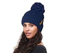RockJock R80 Warm Chunky Cable Knit Pom Pom Hat with Thermal Insulating Teddy Fleece Liner-Navy