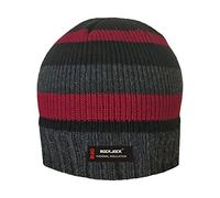 RockJock Striped Knitted Fleece Lined Beanie HAT with R40 Thermal Insulation Black/RED