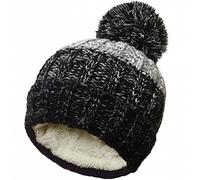 RockJock Unisex Cable Knitted Stripe Ski Hats with Large Pom Pom (Black/Grey)
