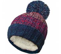RockJock Unisex Cable Knitted Stripe Ski Hats with Large Pom Pom (Blue/Pink)