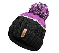 RockJock Unisex Mens Ladies Warm Winter Chunky Colour Block Ski Bobble Pompom Hat with Cosy Thermal Teddy Fleece Liner Black/Purple