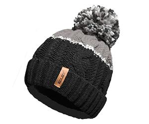 RockJock Unisex Mens Ladies Warm Winter Chunky Colour Block Ski Bobble Pompom Hat with Cosy Thermal Teddy Fleece Liner-Black/Grey