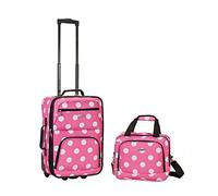 Rockland 2 Piece Luggage Set Expandable Softcase Carry On and Travel Tote Bag (Pink Dot)