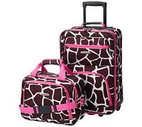 Rockland Fashion Softside Upright Luggage Set, Pink Giraffe, 2-Piece Set (14/19), Fashion Softside Upright Luggage Set